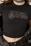 Black silverRodeo Rose Chain Cutout Baby Tee 2