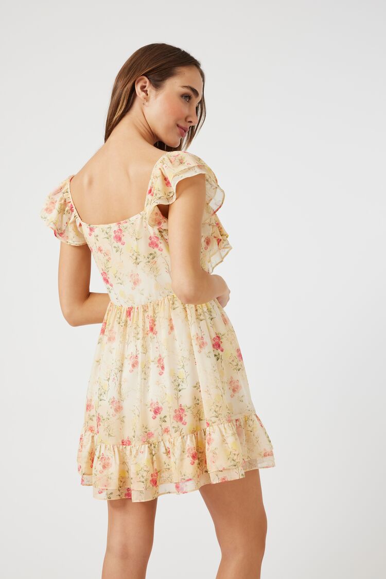 Pink/Multi Floral Chiffon Flounce Mini Dress 4