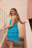 Maui Blue Tiered Mesh Halter Mini Dress 1