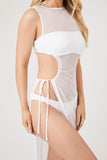 White Cutout Mesh Swim Cover-Up Dress 4
