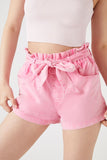 Light Pink Tie-Waist Twill Paperbag Shorts 1