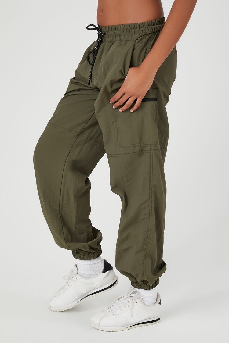 Olive Zippered Cargo Mid-Rise Joggers 2