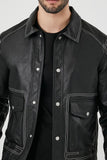 Black White Faux Leather Trucker Jacket 2