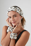 Cream Multi Plush Leopard Headwrap & Washbands Set 
