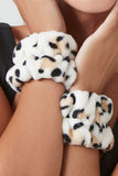 Cream Multi Plush Leopard Headwrap & Washbands Set  2