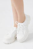 White Lace-Up Lug-Sole Sneakers