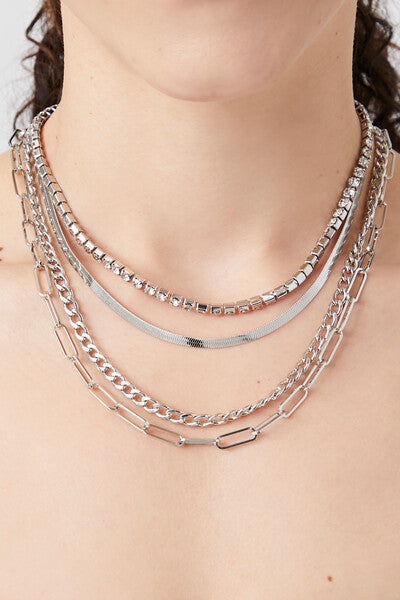 Silver Layered Chain Necklace 