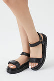 Black Faux Croc Lug-Sole Sandals