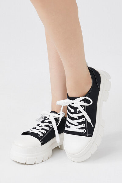 Black Pink Lace-Up Lug-Sole Sneakers