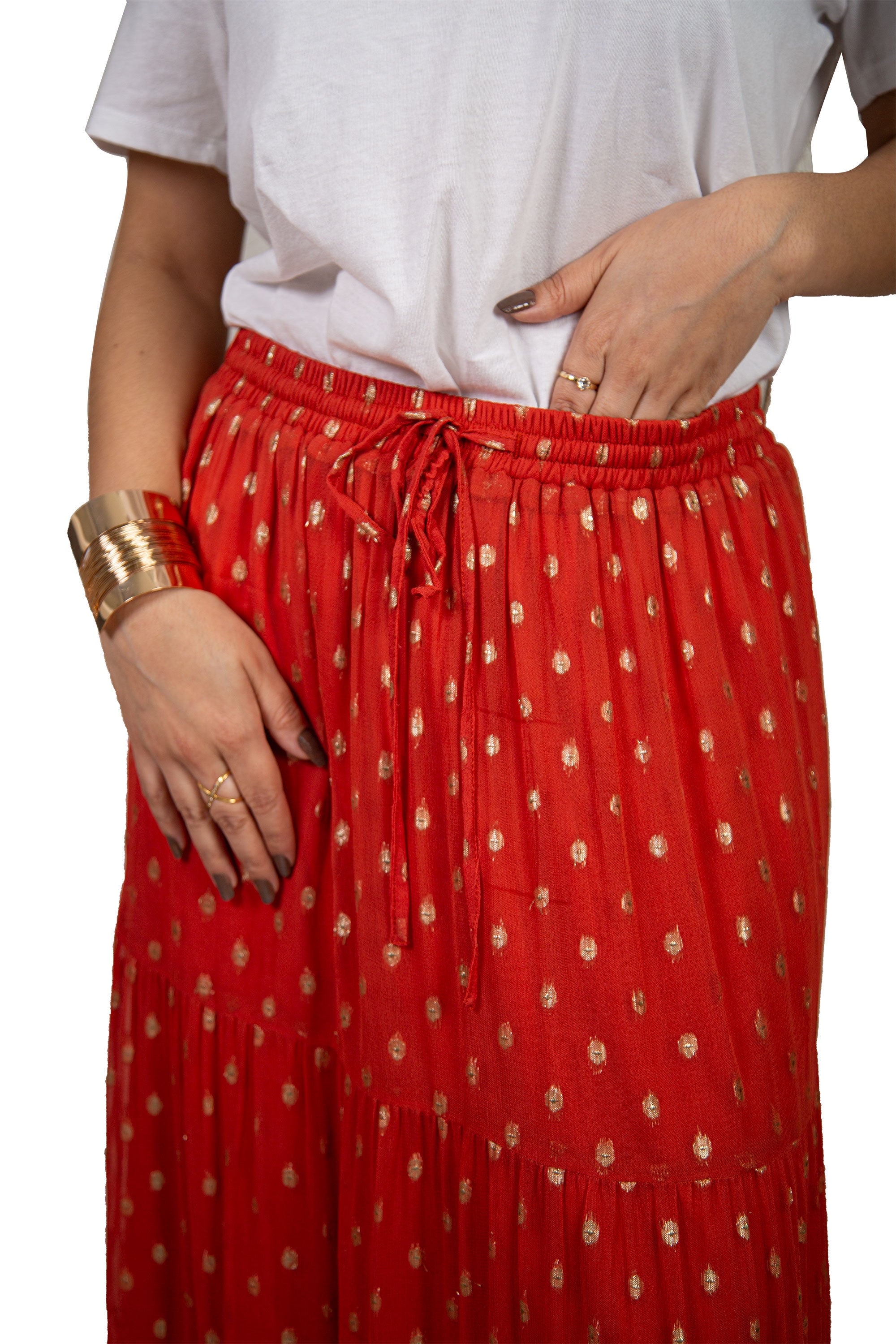 Rustorangegold Shimmer Tiered Maxi Skirt 3