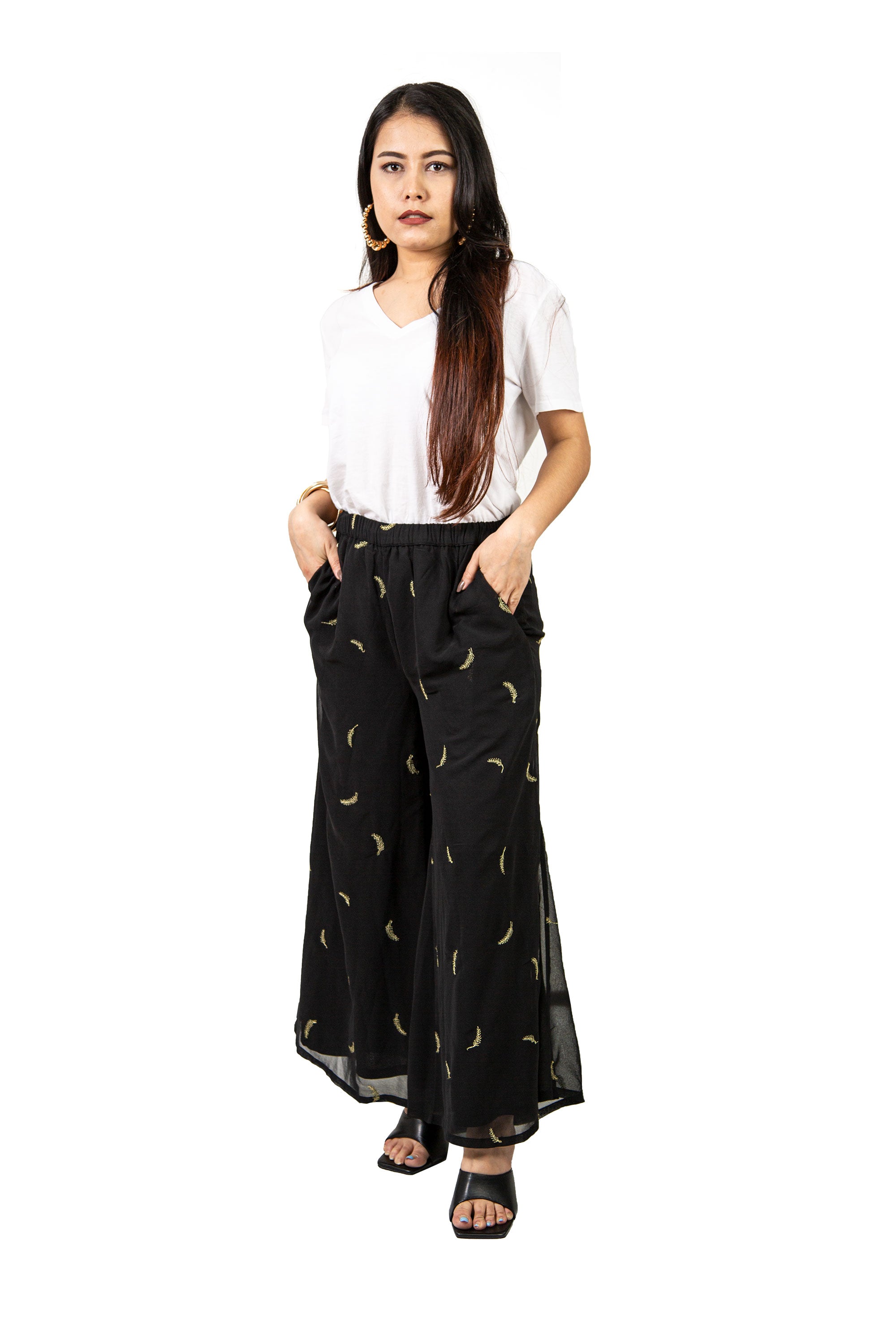 Blackgold Embroidered Wide-Leg Pants 