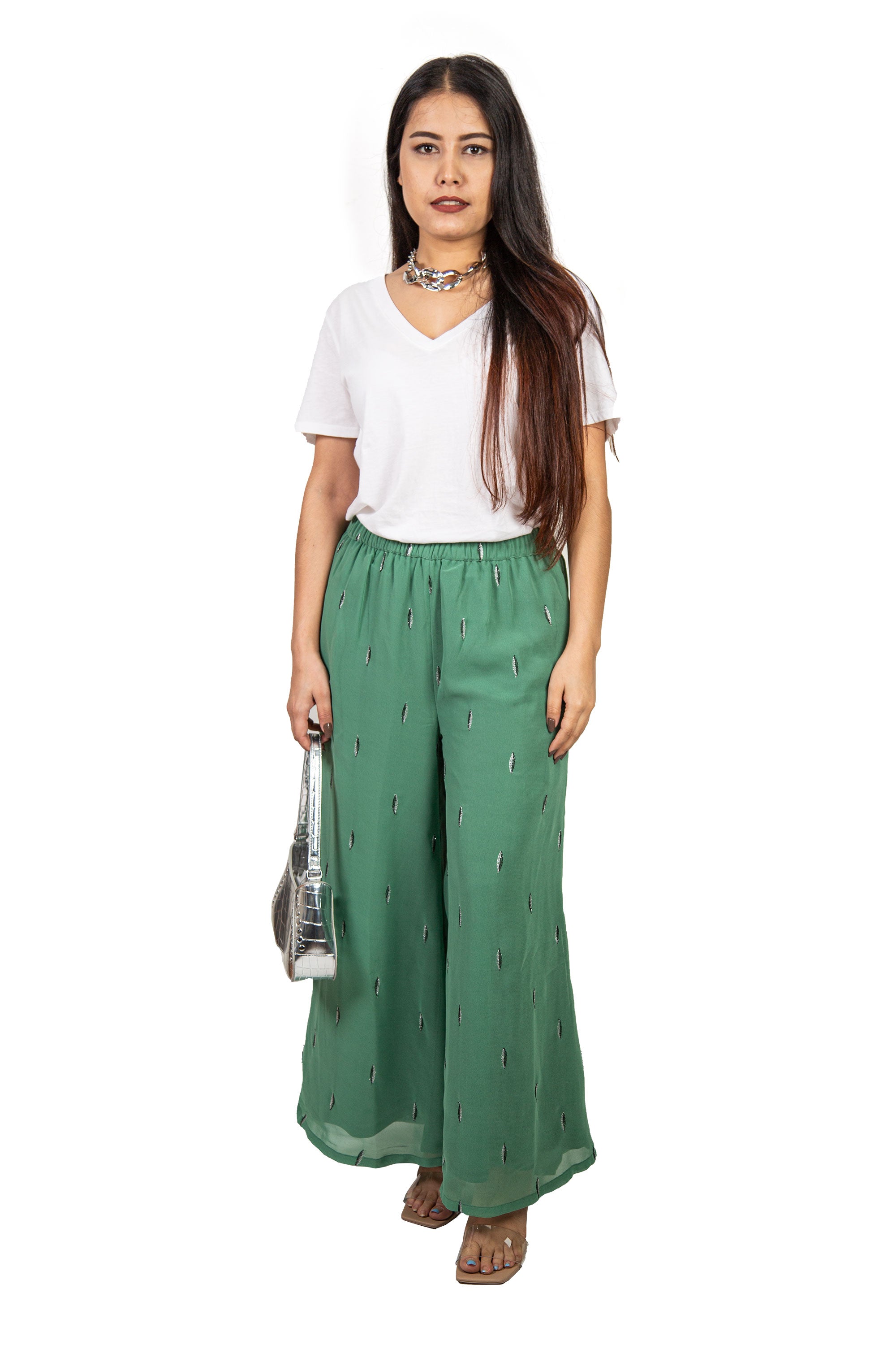 Palmgreensilver Wide-Leg Embroidered Pants 