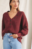 Burgundy Open-Knit Buttoned Sweater 1