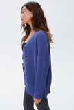 Blue Ribbed Knit Cardigan Sweater 3