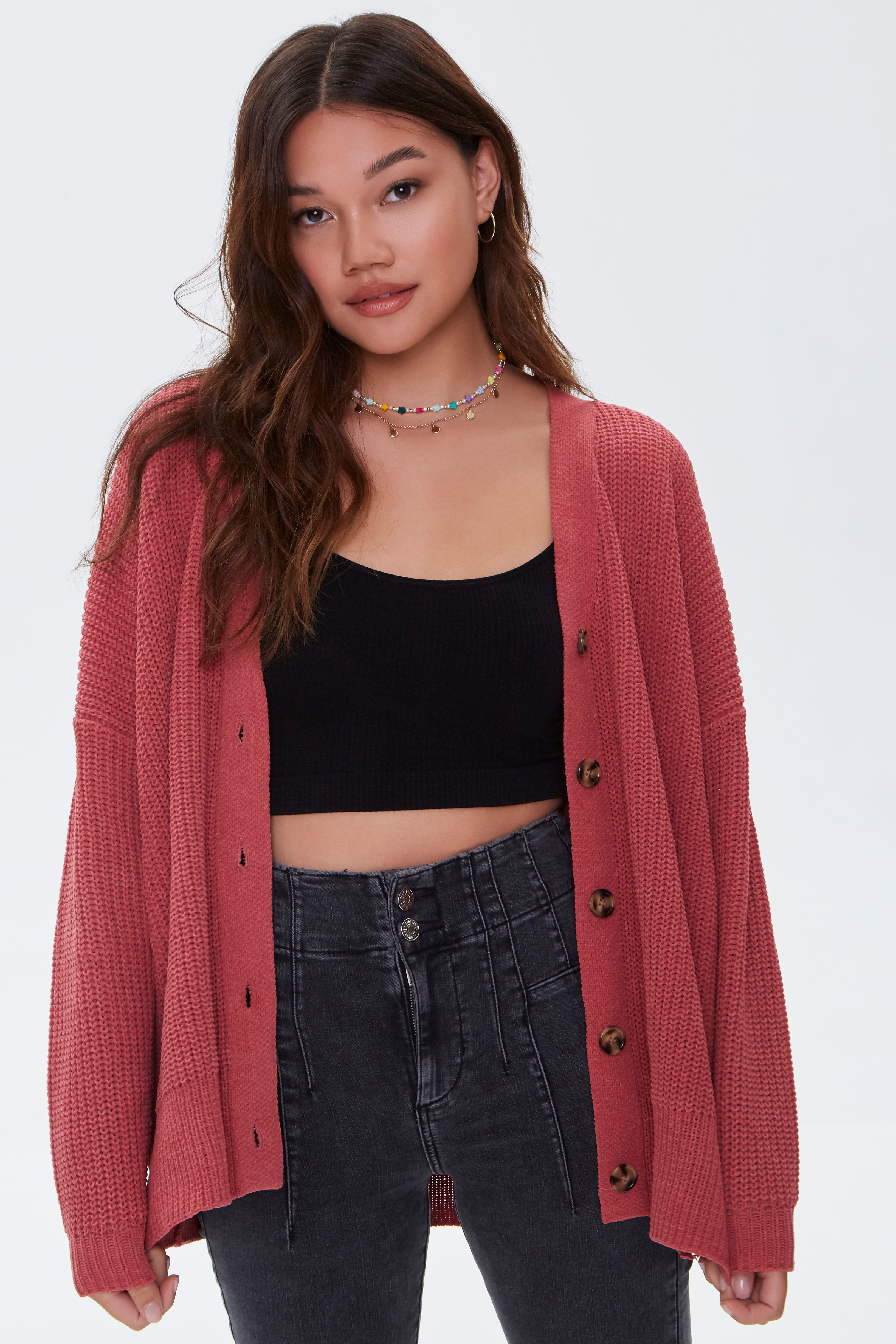 Berry Ribbed Knit Cardigan Sweater 1