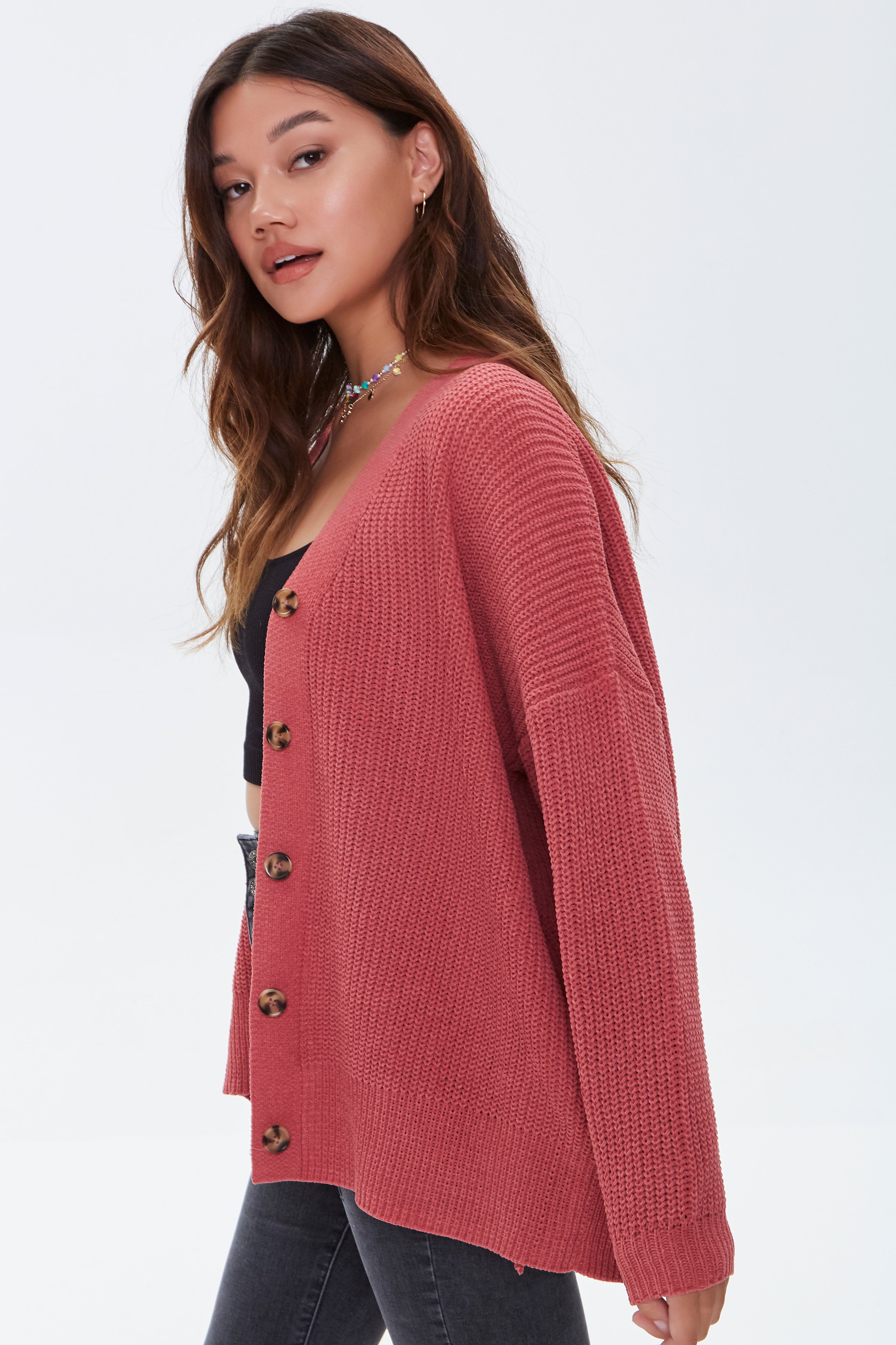 Berry Ribbed Knit Cardigan Sweater 2