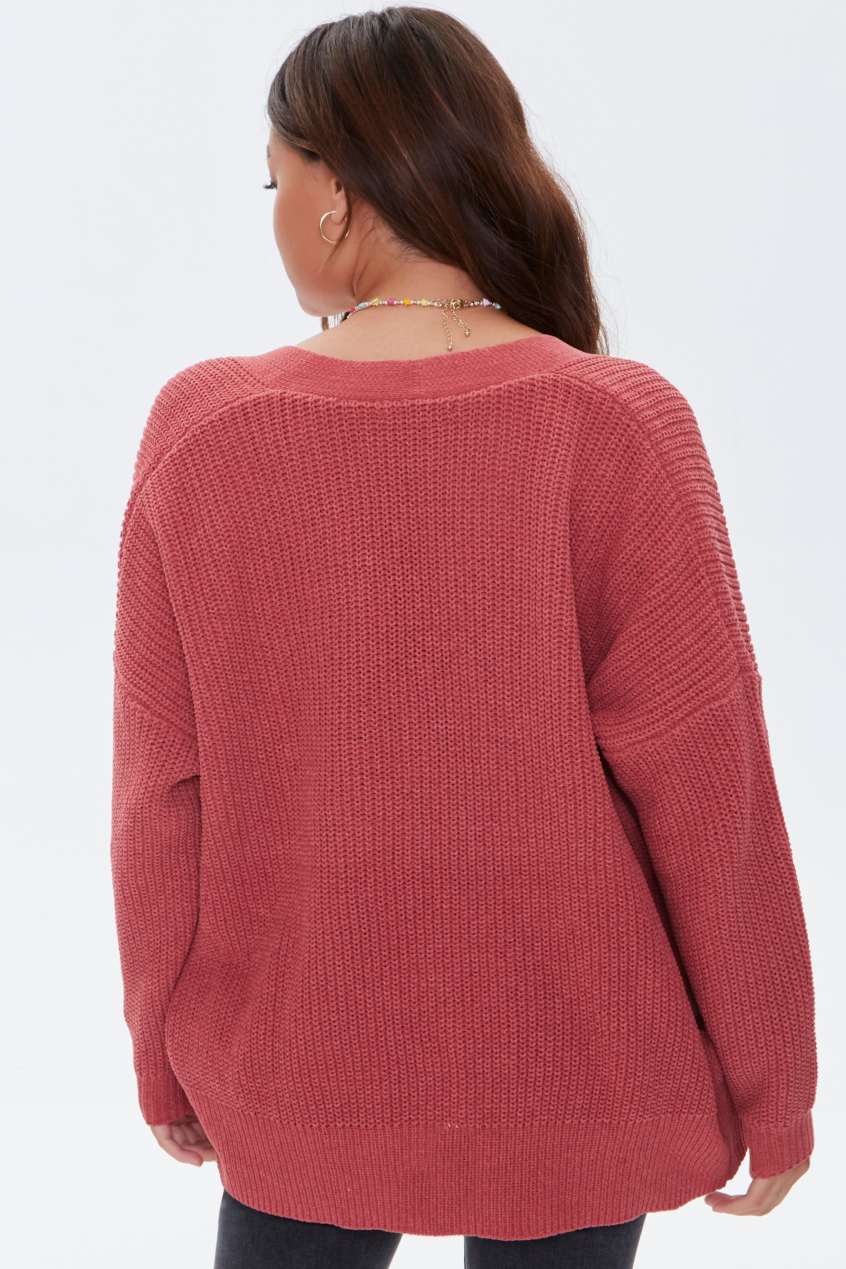 Berry Ribbed Knit Cardigan Sweater 3