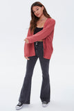 Berry Ribbed Knit Cardigan Sweater 