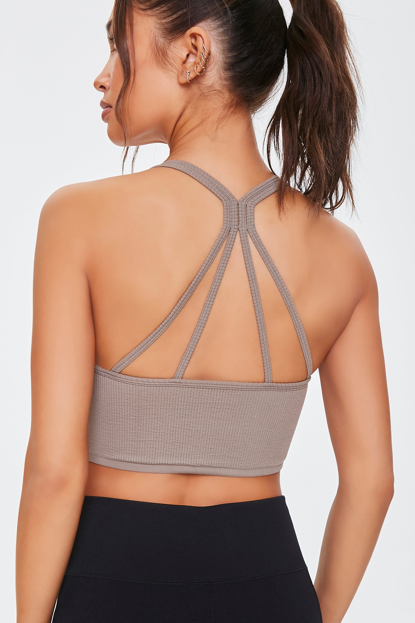 Taupe Seamless Caged Sports Bra 3