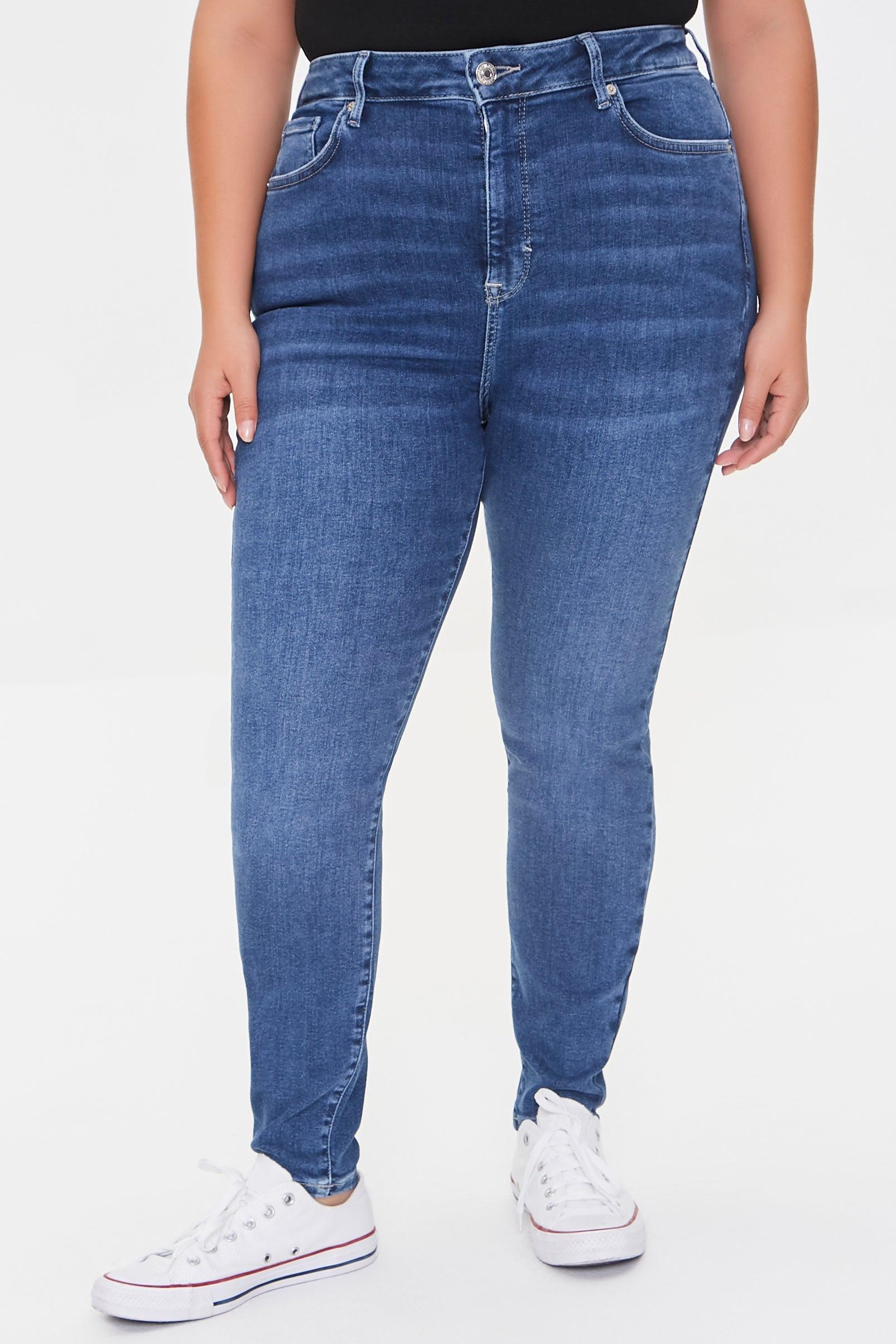 Mediumdenim Plus Size Whiskered Skinny Jeans 1