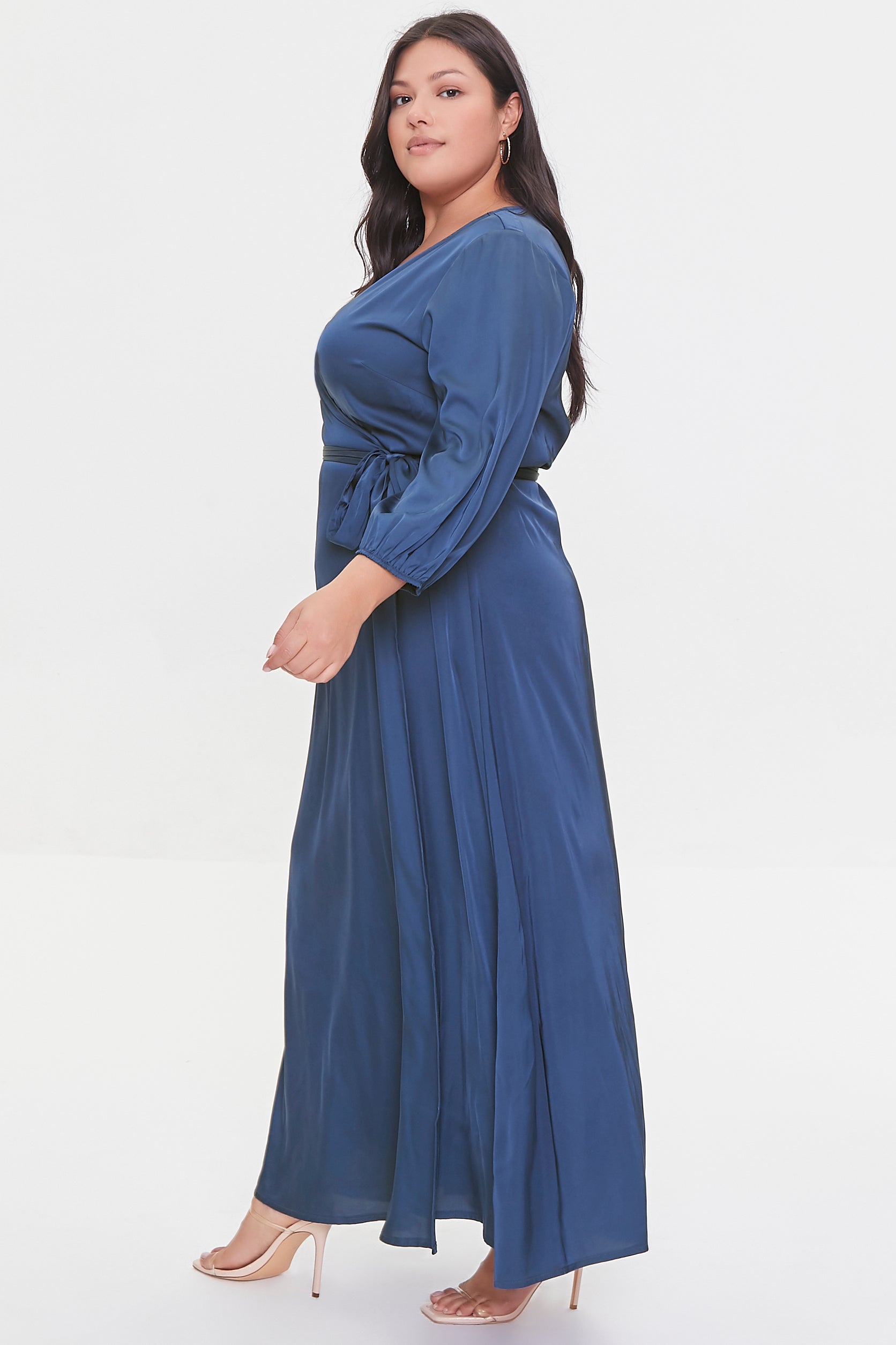 Blue Plus Size Surplice Maxi Wrap Dress 1