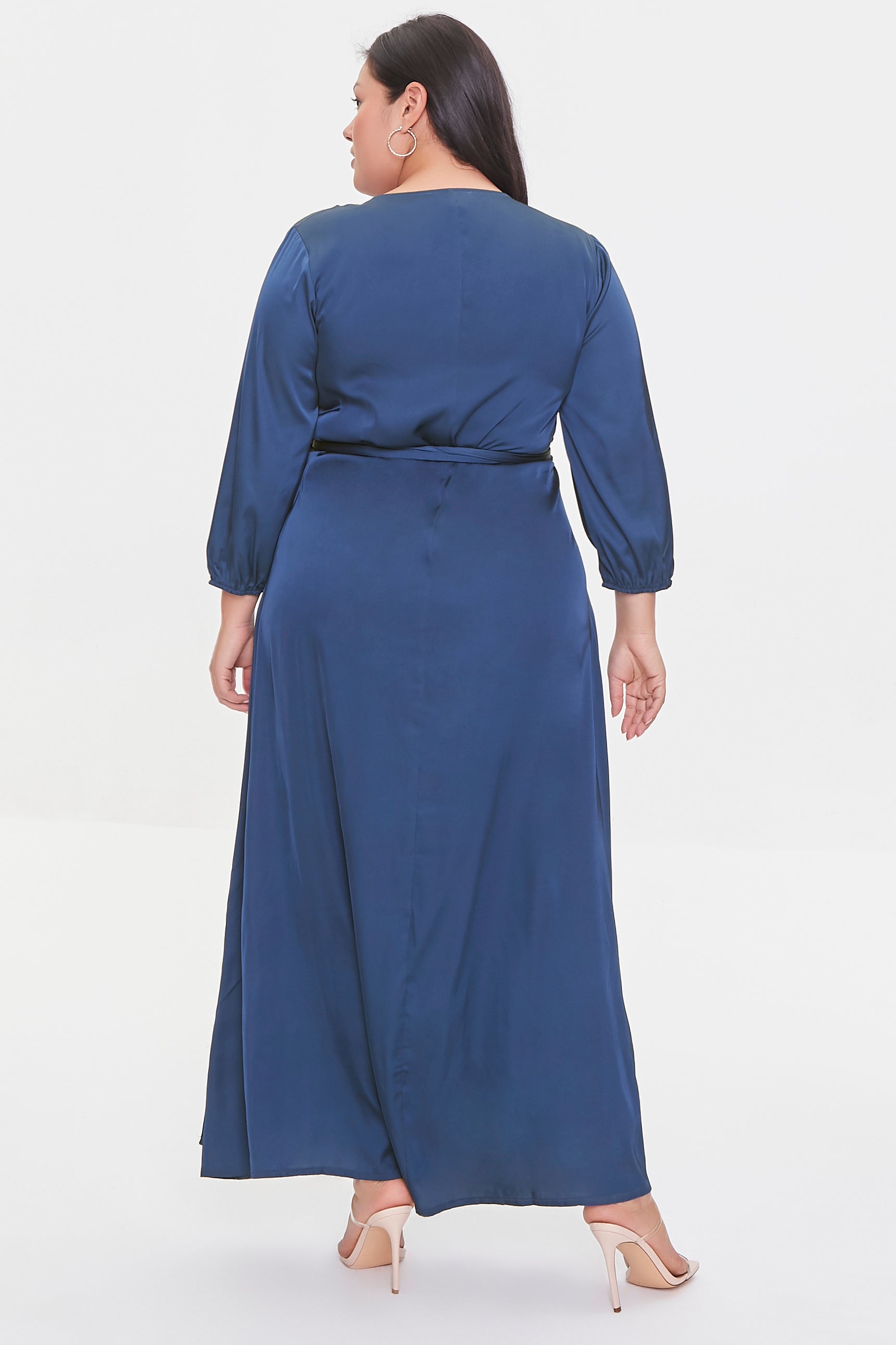Blue Plus Size Surplice Maxi Wrap Dress 2