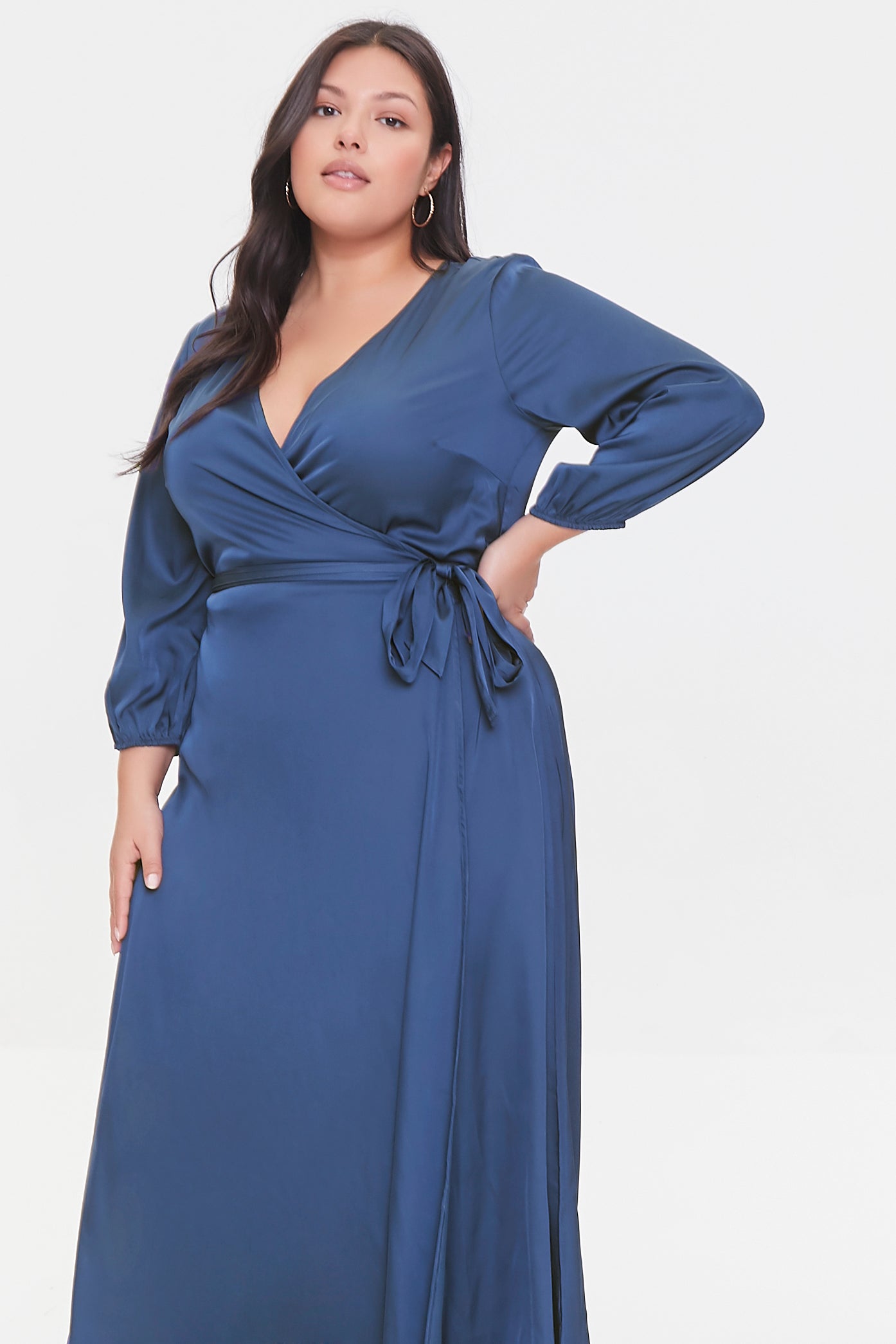 Blue Plus Size Surplice Maxi Wrap Dress 3
