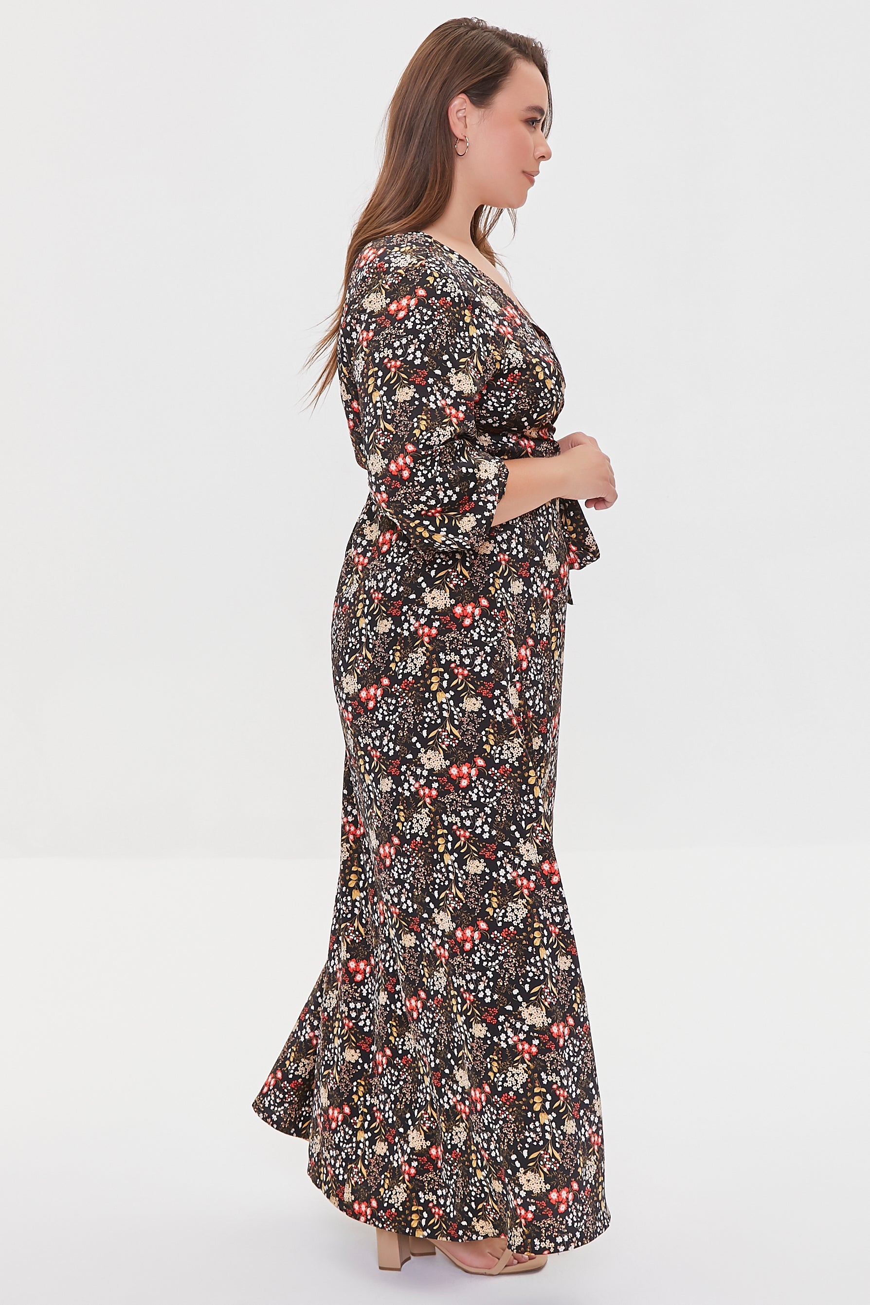 Blackmulti Plus Size Floral Print Maxi Dress 1