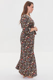 Blackmulti Plus Size Floral Print Maxi Dress 1