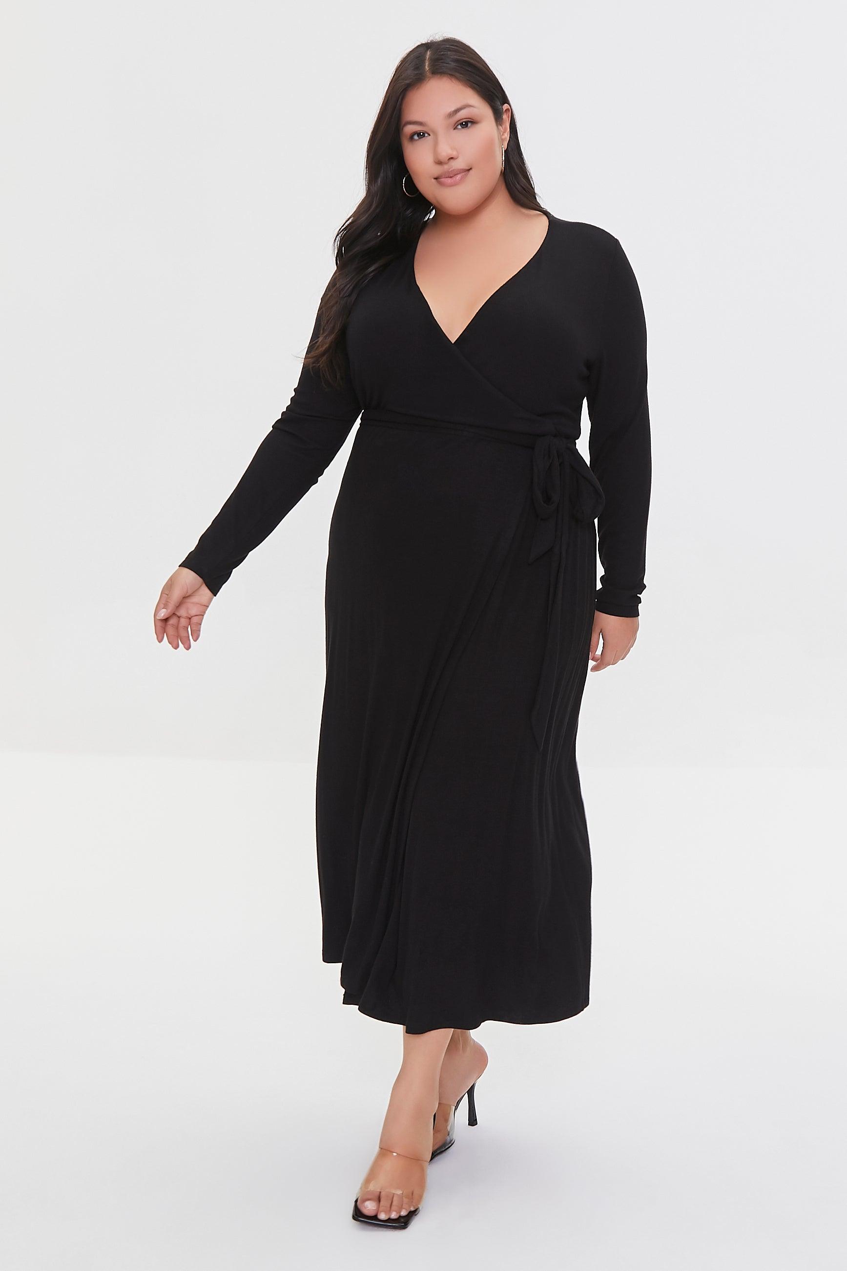 Black Plus Size Maxi Wrap Dress 