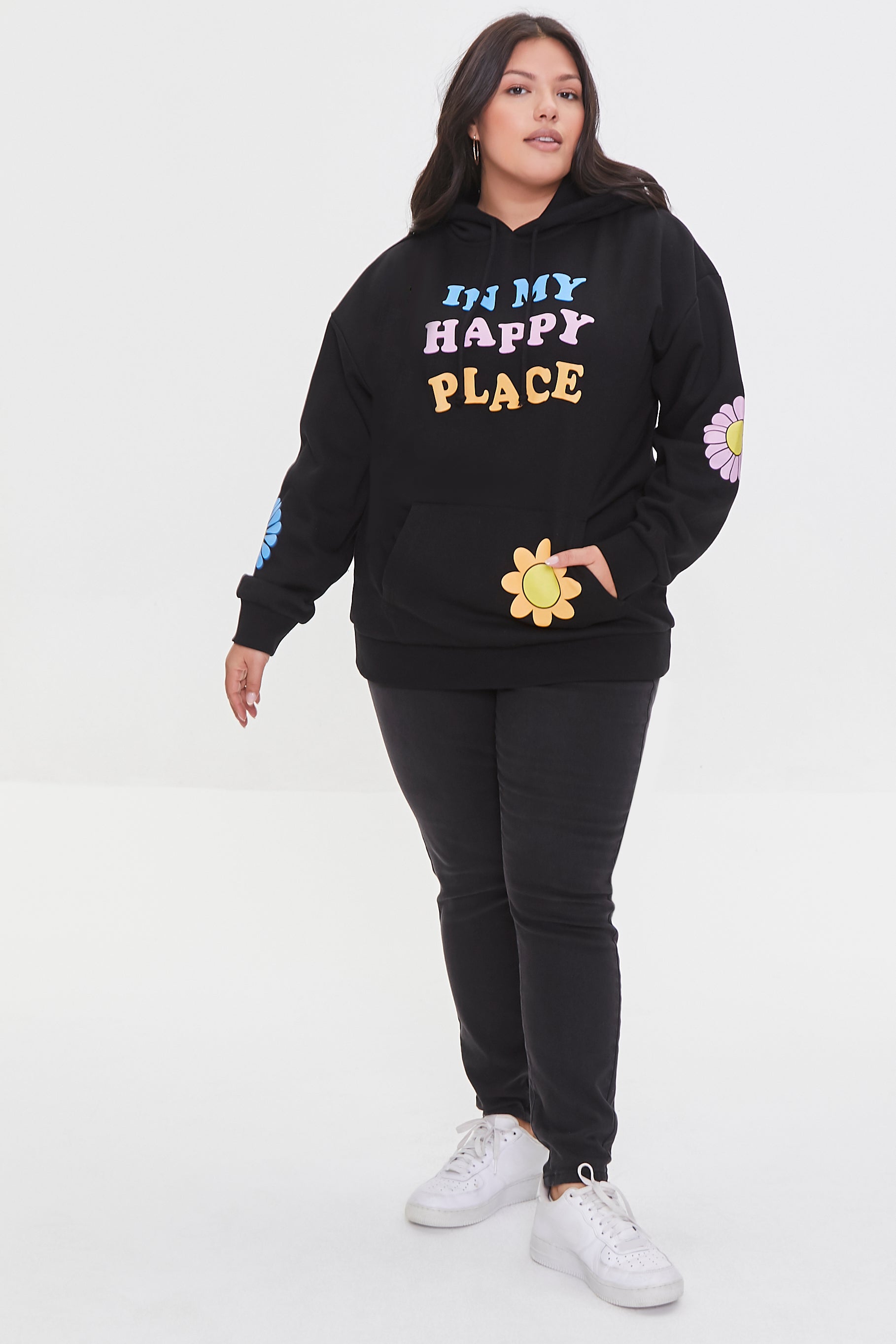 Blackmulti Plus Size In My Happy Place Hoodie 