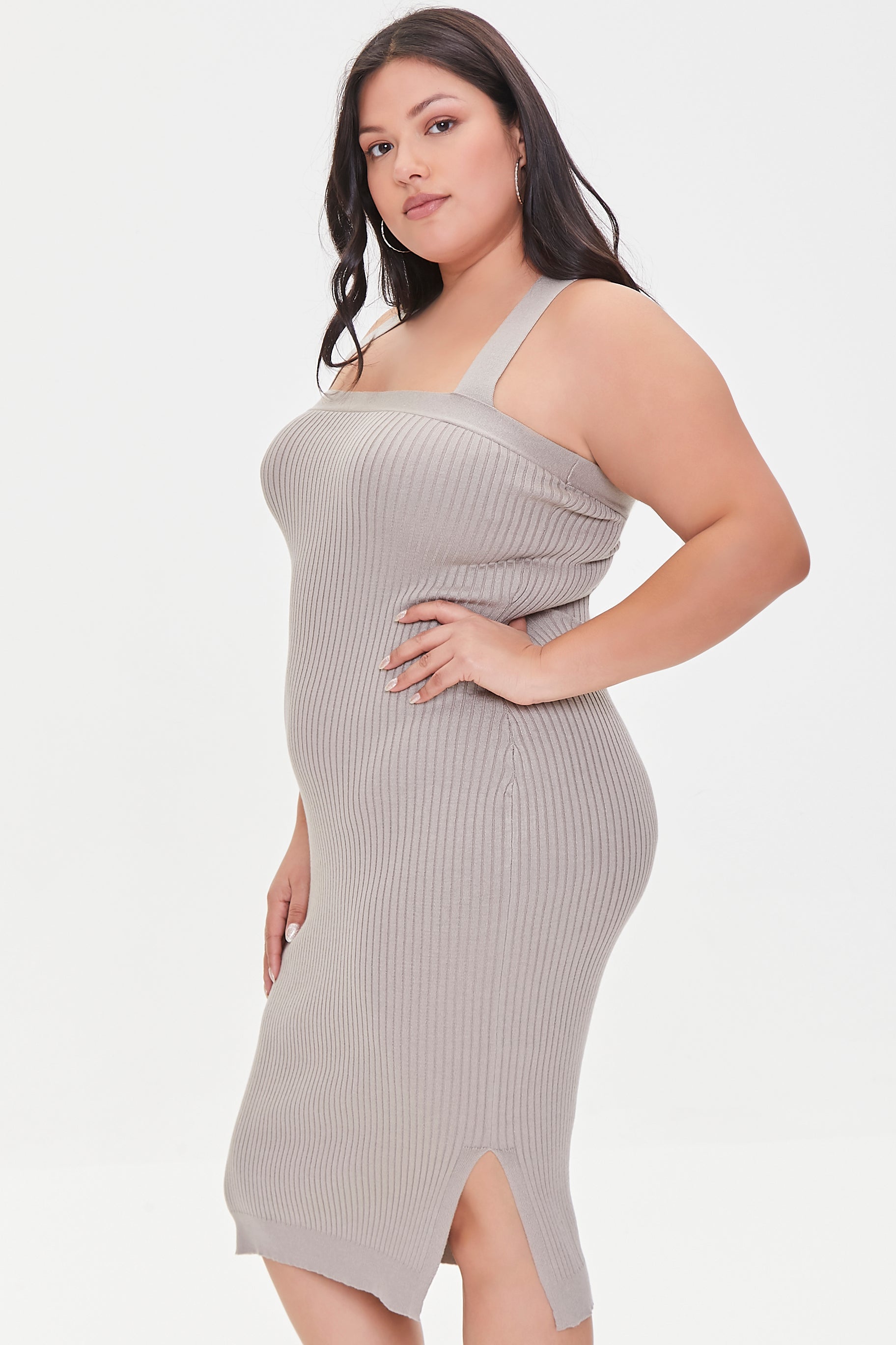 Deeptaupe Plus Size Ribbed Sweater Dress 2
