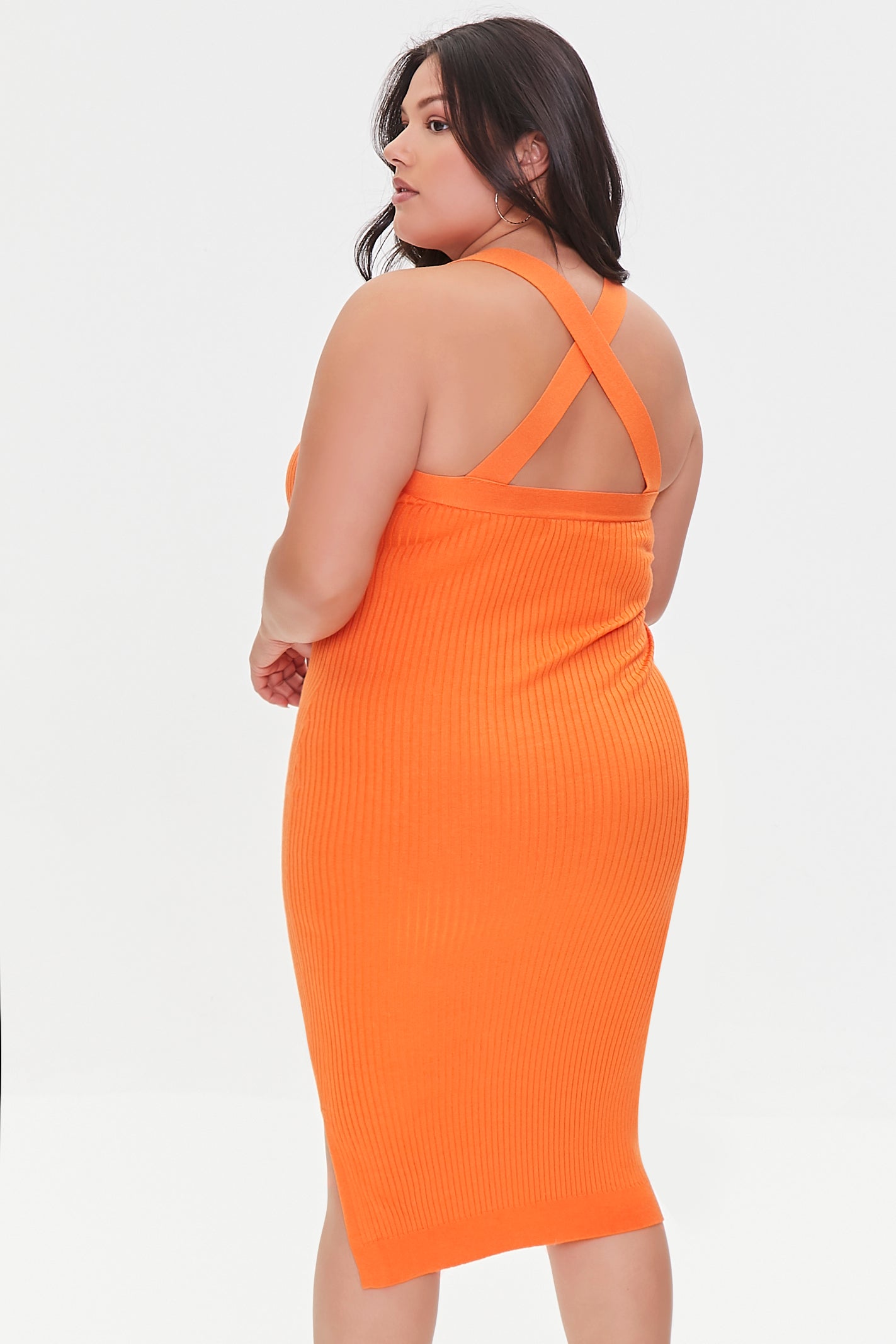 Orange Plus Size Ribbed Sweater Dress 3