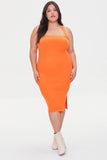 Orange Plus Size Ribbed Sweater Dress 