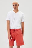 Red Cotton-Blend Drawstring Shorts 1