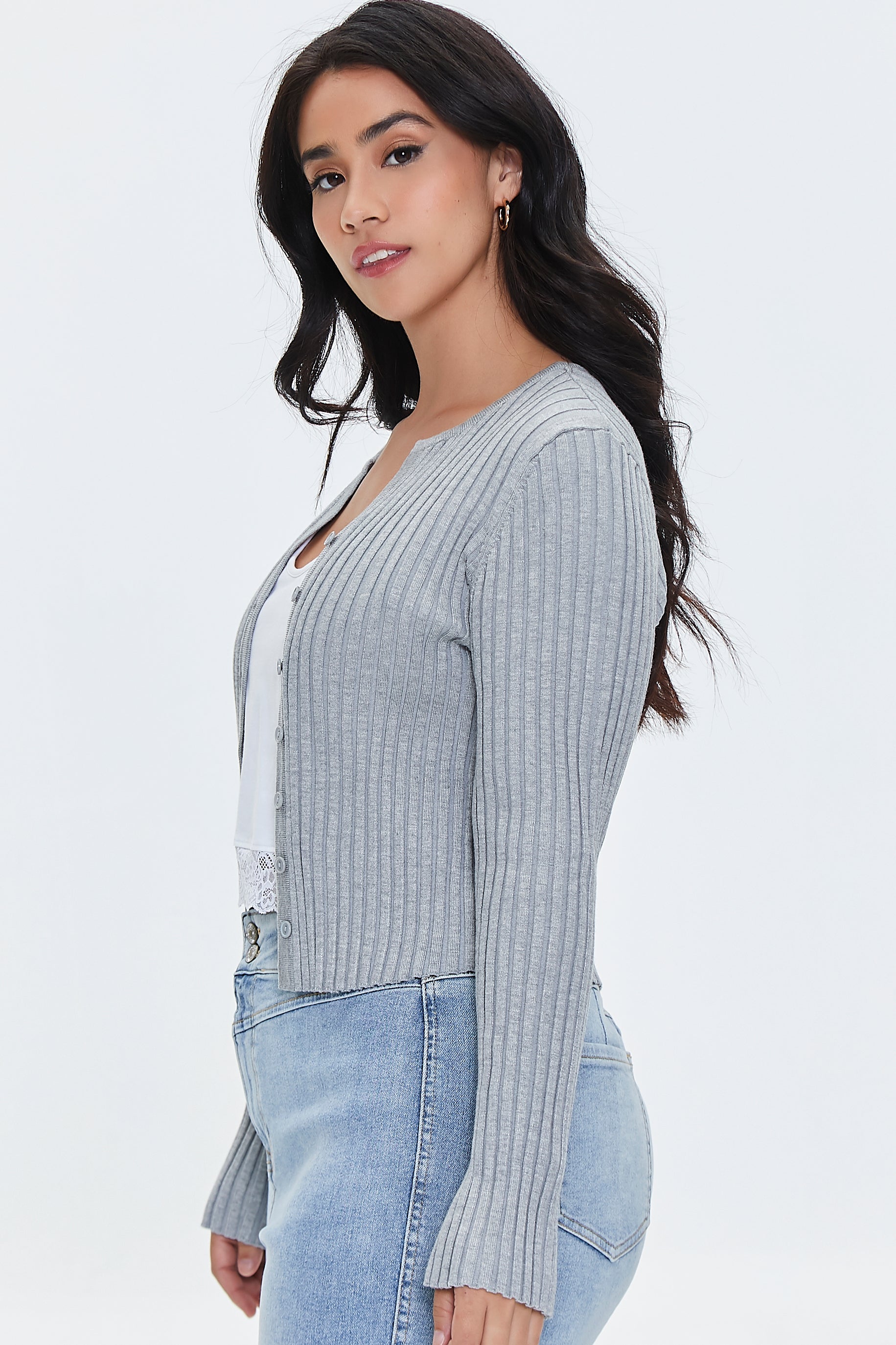 Heathergrey Plus Size Ribbed Knit Cardigan Sweater 5