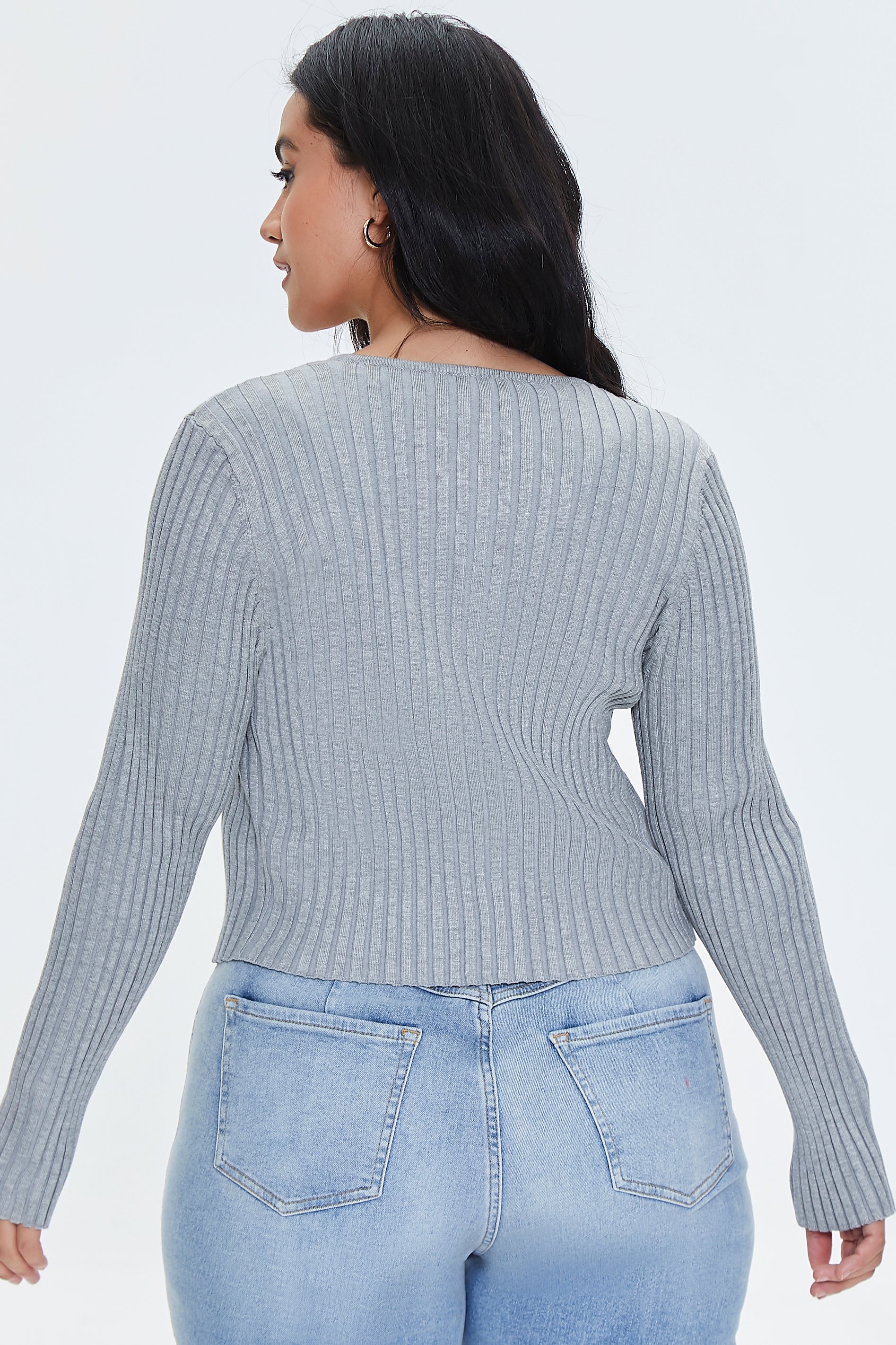 Heathergrey Plus Size Ribbed Knit Cardigan Sweater 4