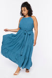 Tealblue Plus Size Belted Maxi Dress 