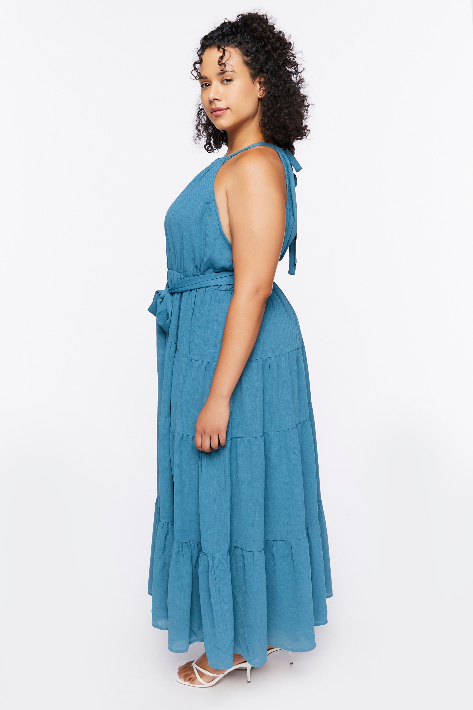 Tealblue Plus Size Belted Maxi Dress 2