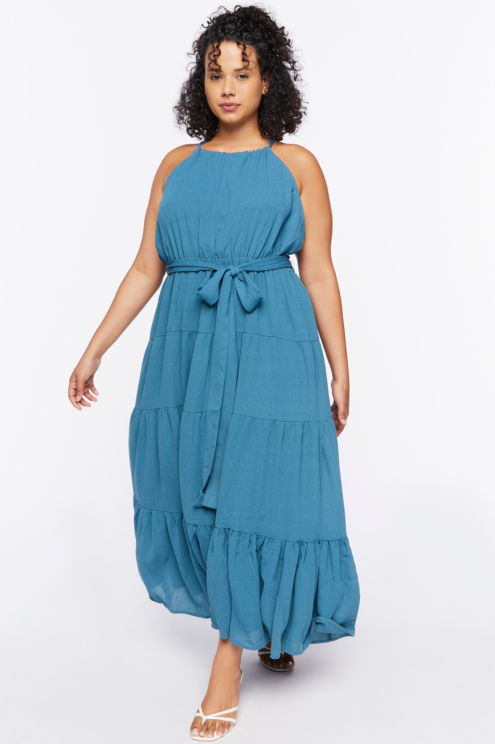 Tealblue Plus Size Belted Maxi Dress 1