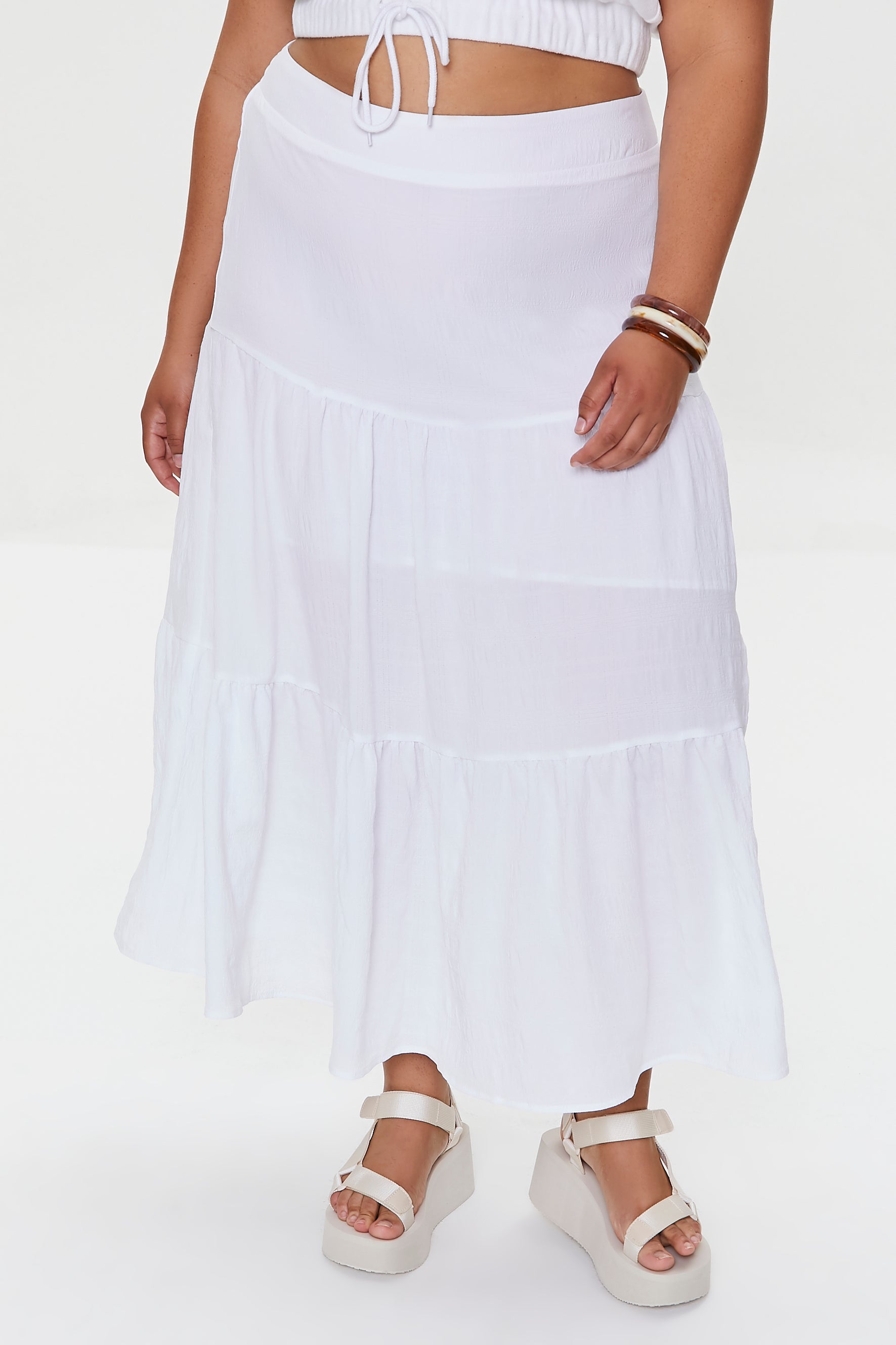 White Plus Size Tiered Maxi Skirt 6