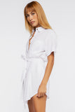 White Tie-Waist Mini Shirt Dress 2