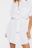 White Tie-Waist Mini Shirt Dress 1