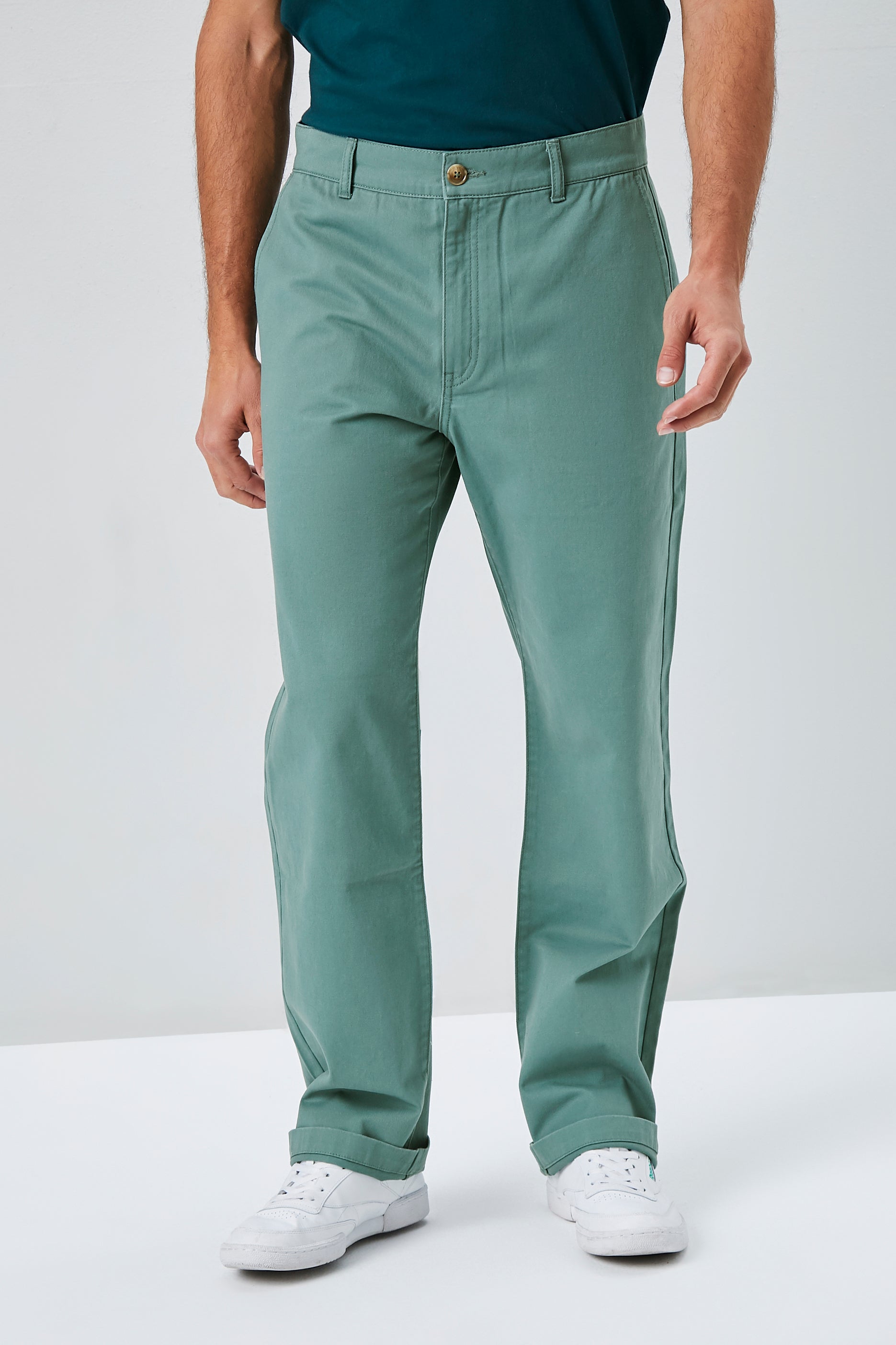 Green Cotton Straight-Leg Pants 3
