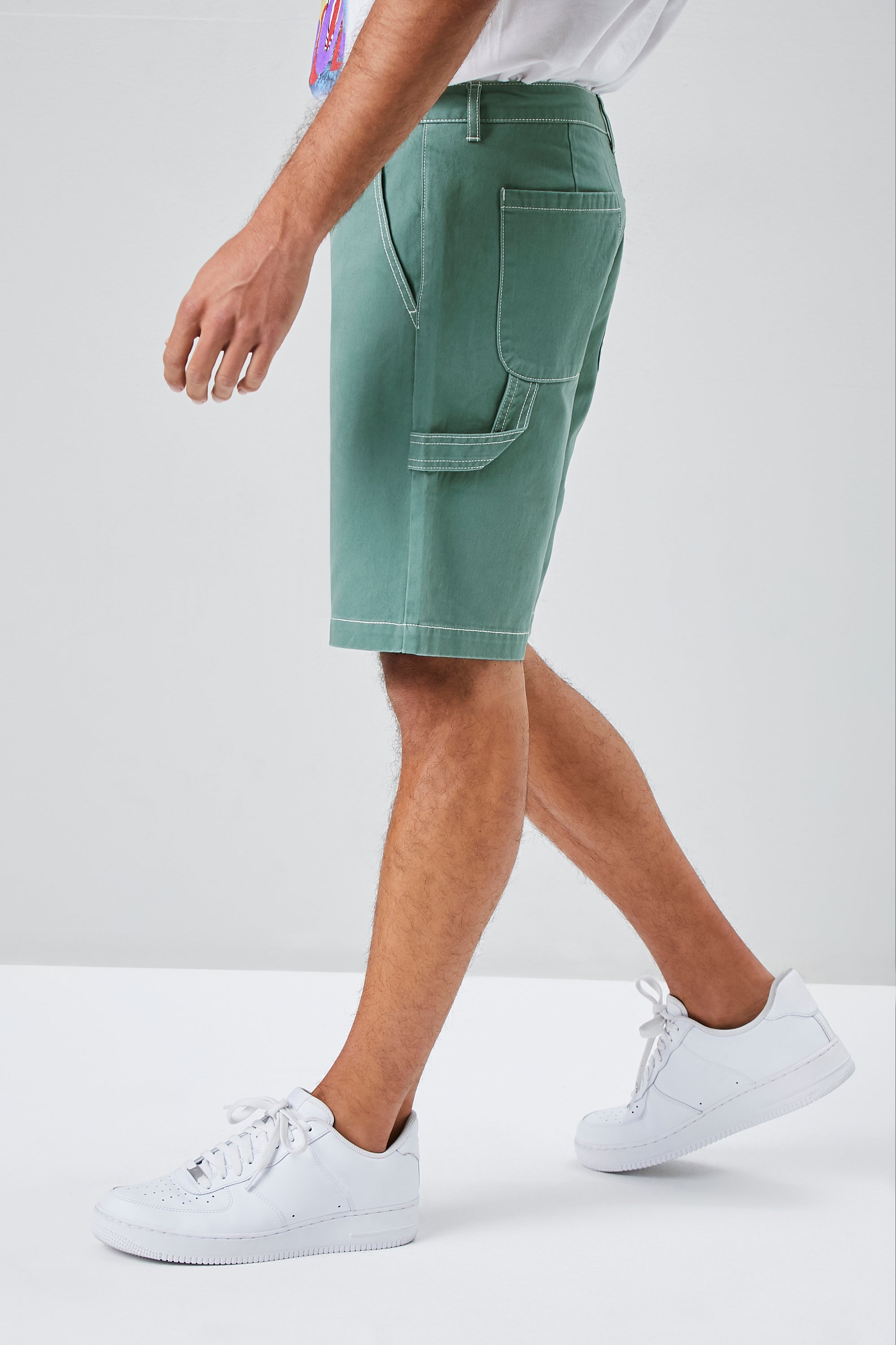 Greenwhite Contrast-Stitch Utility Shorts 2