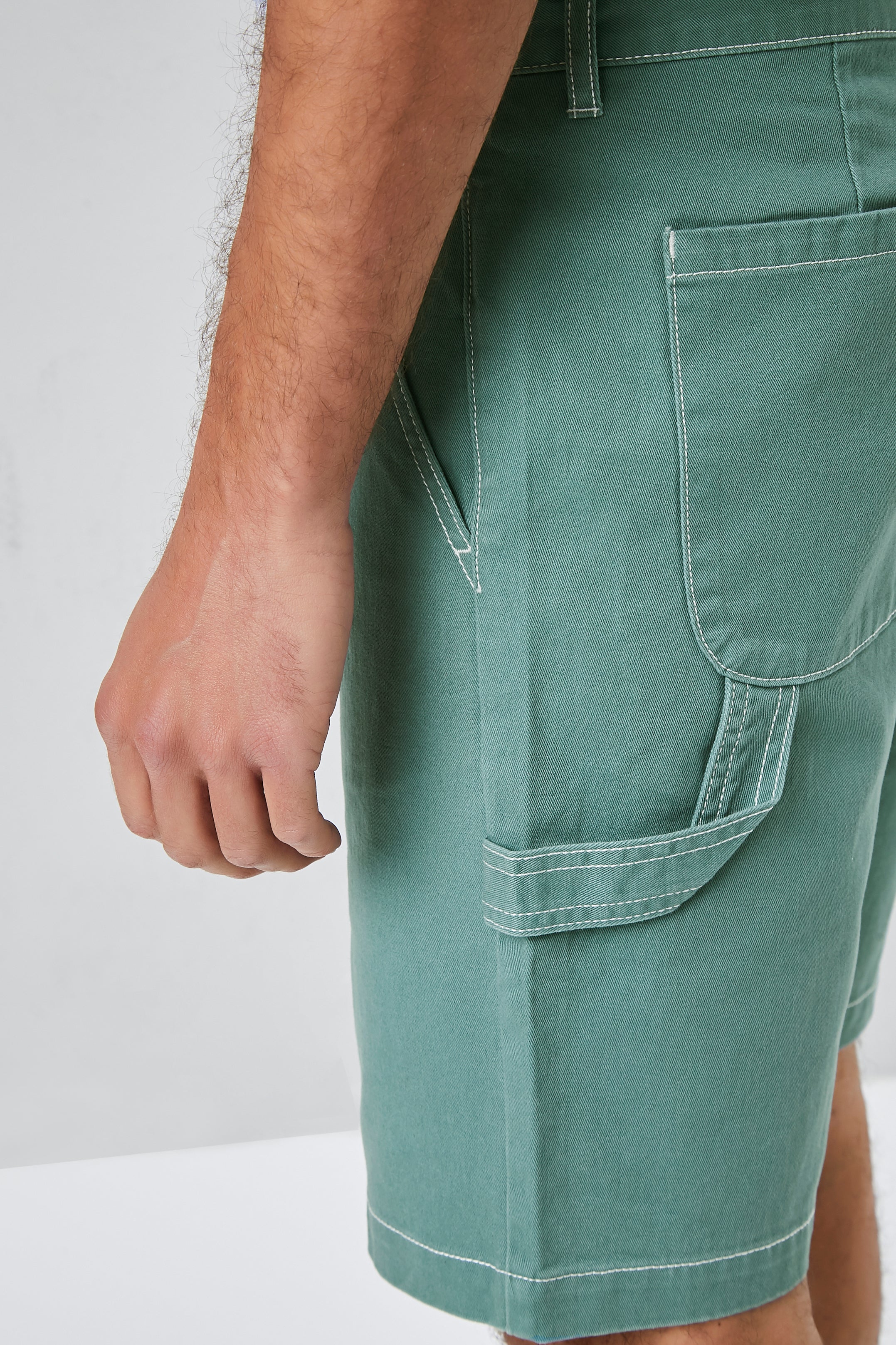 Greenwhite Contrast-Stitch Utility Shorts 5