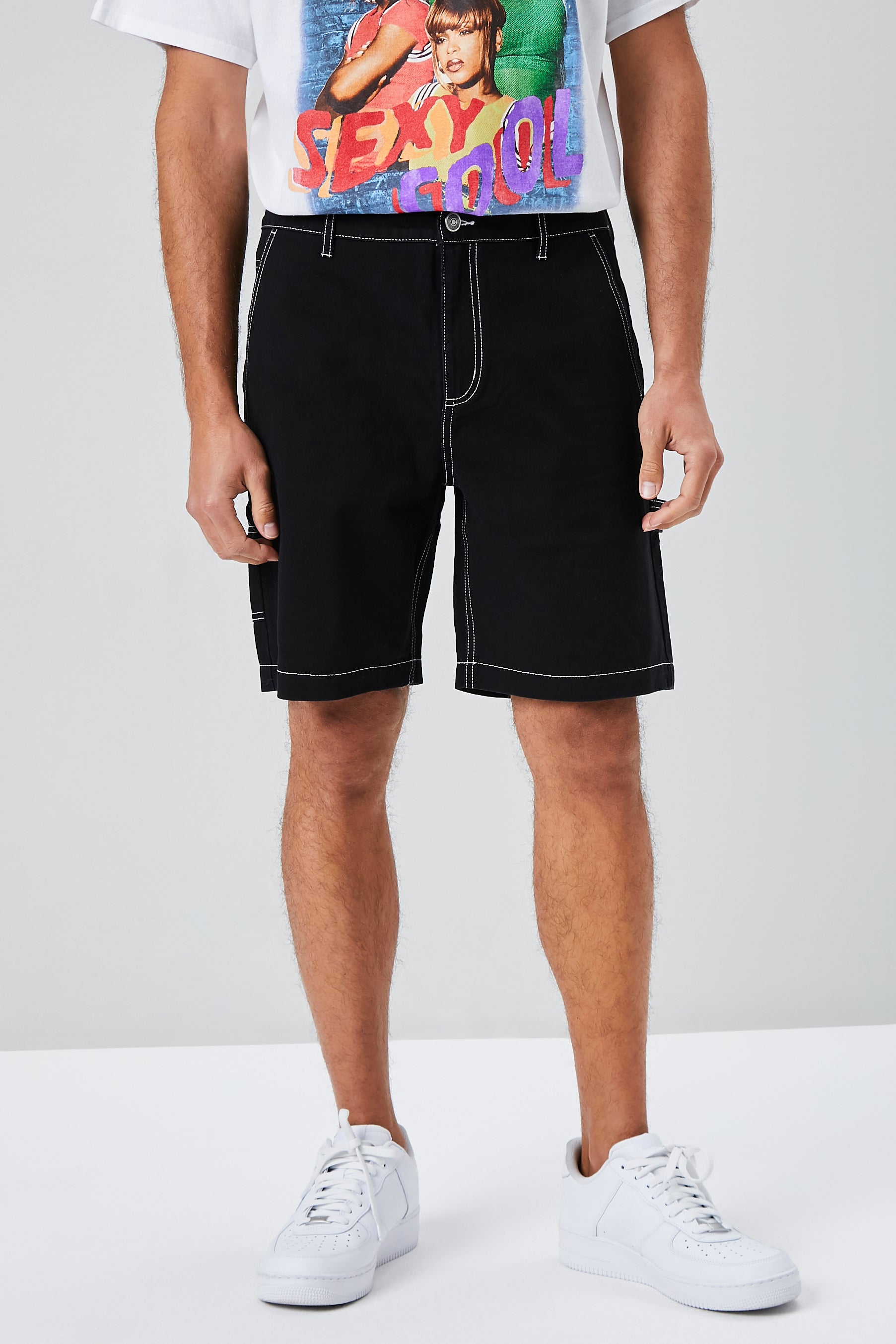 Blackwhite Contrast-Stitch Utility Shorts 3