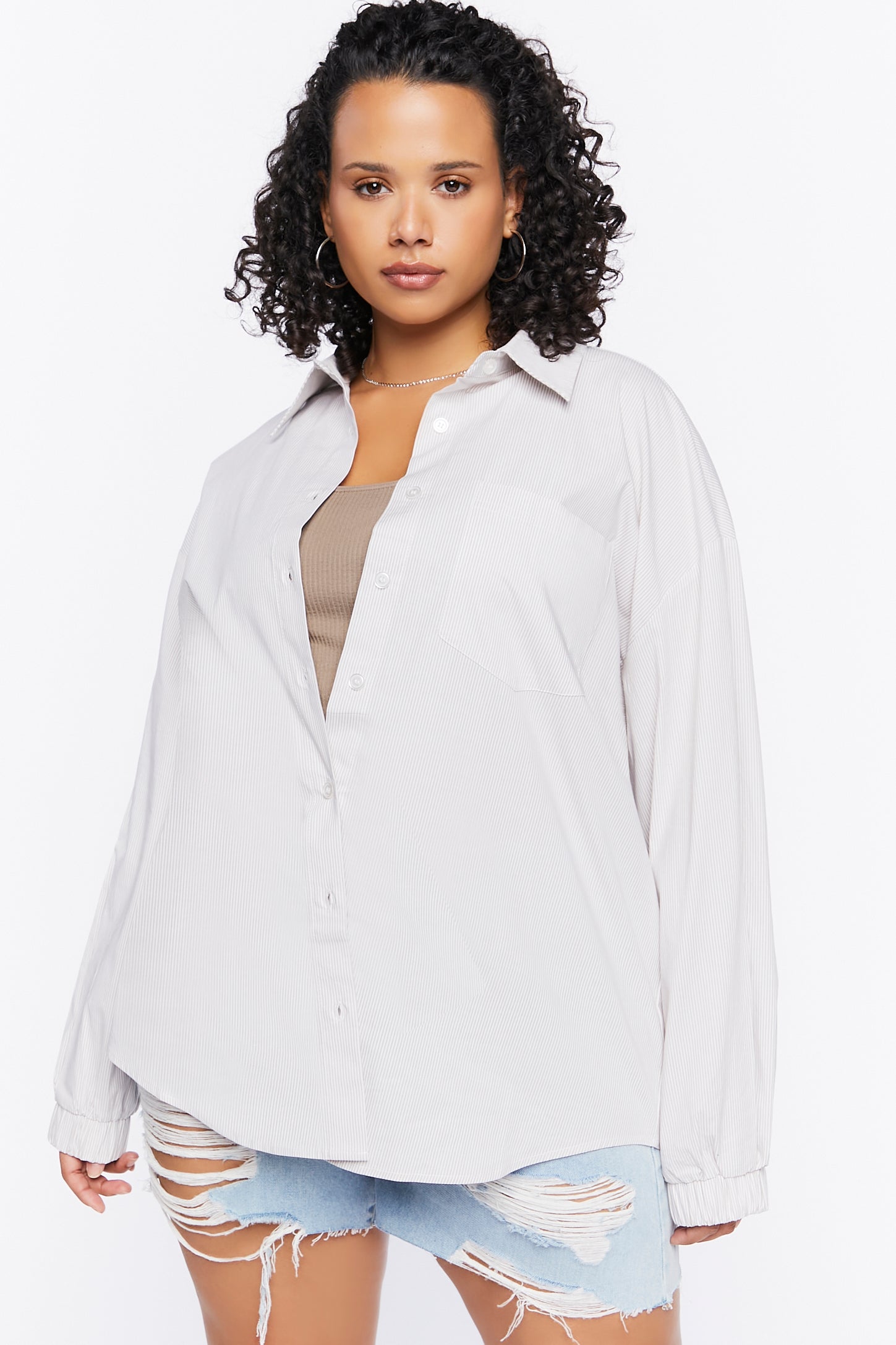 Whiteashbrown Plus Size Button-front Poplin Shirt 4