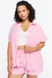 Pinkicing Plus Size Cap Sleeve Twill Shirt 