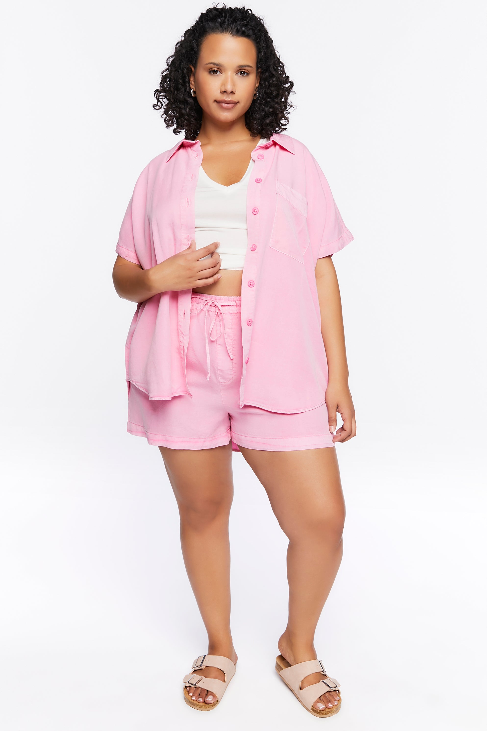 Pinkicing Plus Size Cap Sleeve Twill Shirt 4